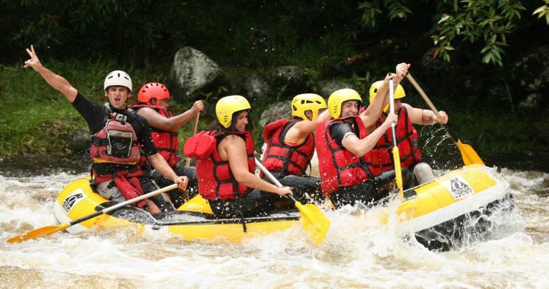 Rafting down the river in Reunion Island